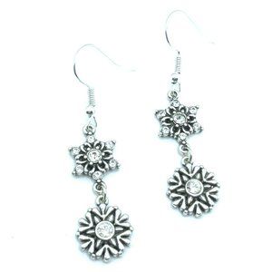 Brighton Arctica Snowflakes Double Crystals Dangle Bead Holiday Silver Earrings